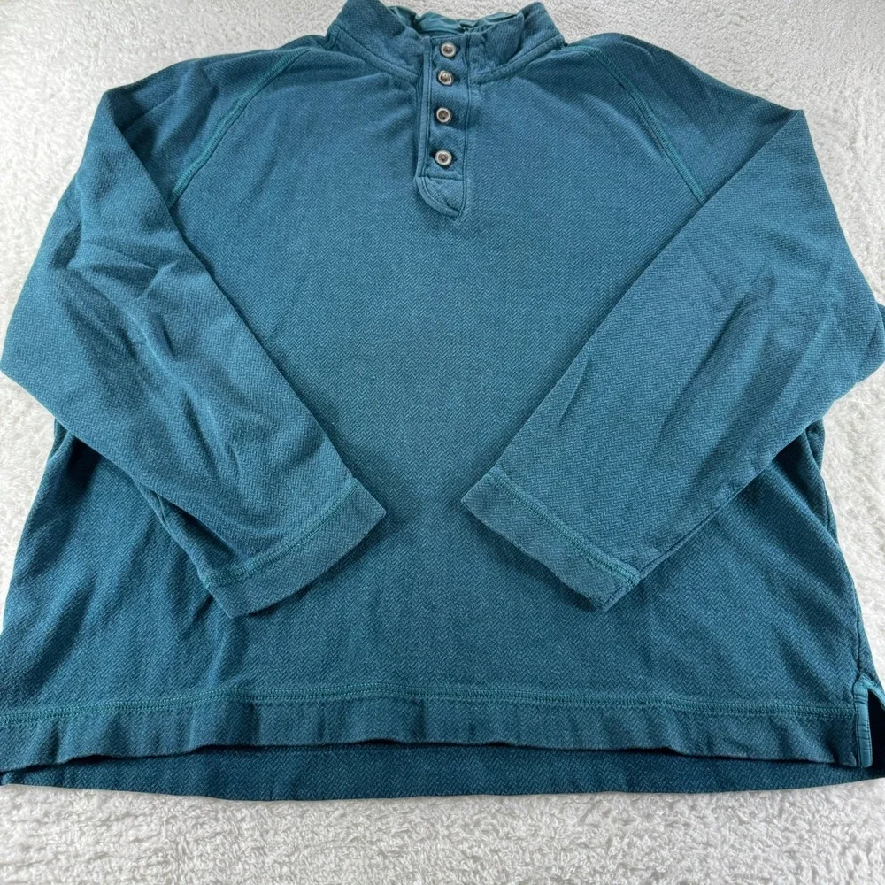 Tommy Bahama Men's Quarter Button Up Teal Blue‎ Sweatshirt Preppy Work Cotton XL